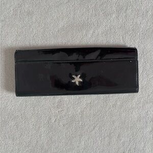 Chic Black Patent Leather Clutch with Crystal Accent